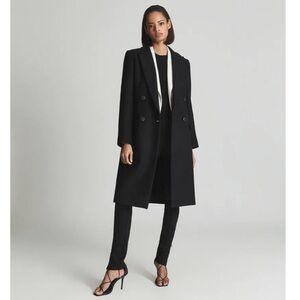 Reiss Bonnie Double Breasted Coat - Black Size 12